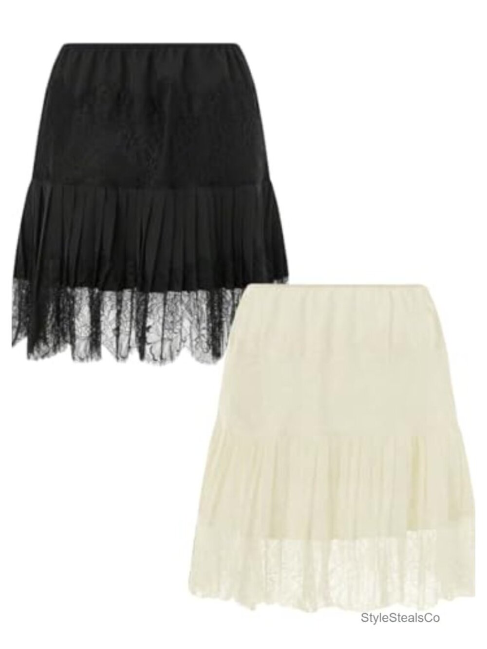 Women's Y2K Lace Slip Mini Skirt Pleated Ruffle Tiered Underskirt